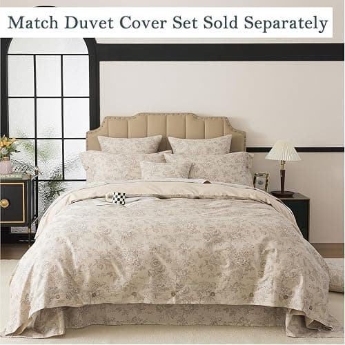 FADFAY Luxury 100% Cotton Percale King Sheet Set – 4-Piece Vintage Botanical Floral Bedding, Hotel-Quality Crisp & Breathable Sheets, Deep Pocket Fitted Sheet, Elegant French Country Cottage Style thumbnail 6