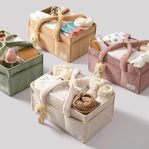 PeraBella Baby Diaper Caddy Organizer for Changing Table, Baby Storage Basket for Diapers and Baby Wipes, Gift for Baby Shower, Car Caddy Organizer, Nursery Diaper Organizer, Portable Diaper Storage - Extra Large - Lily Green thumbnail 8