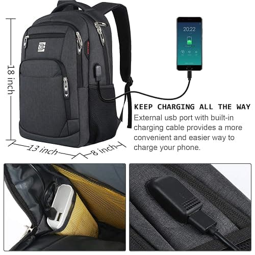 Laptop Backpack,Business Travel Anti Theft Slim Durable Laptops Backpack with USB Charging Port,Water Resistant College Computer Bag for Women & Men Fits 15.6 Inch Laptop and Notebook - Black thumbnail 2