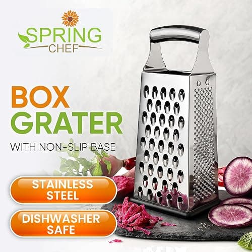 Spring Chef Professional Large Parmesan Cheese Grater, Stainless Steel Metal Box Grater with Handle, 4 Sided Handheld Kitchen Food Shredder for Cheese, Carrot, Veggie, Ginger, Potato - Dishwasher Safe thumbnail 3