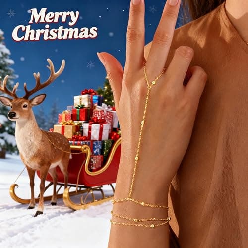 Moodear Gold Bracelet Stack for Women - Dainty Hand Chain Trendy Bead Link Ring Bracelets Set Waterproof Jewelry Gift thumbnail 3