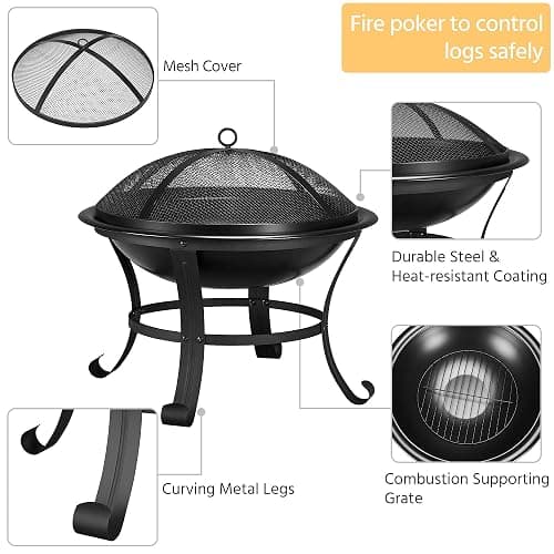 Yaheetech Outdoor Fire Pit for Garden, Round Firepit Patio Heater for Camping Bonfire, Portable Fire Pit Steel Metal Bowl Wood Burning Firepits for Garden/Backyard thumbnail 7