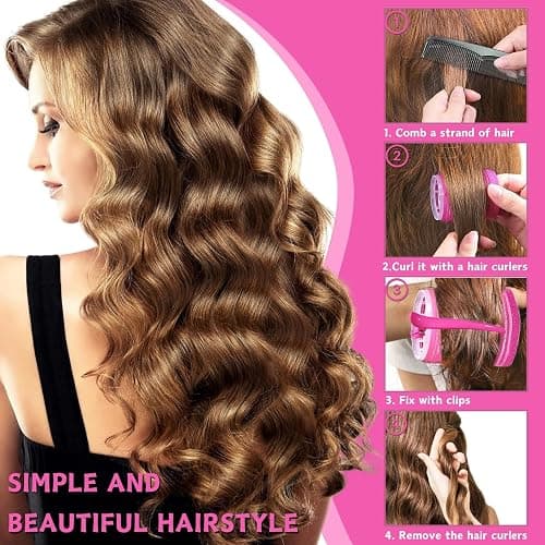 KEYRI 48 Stück Lockenwickler Set Jumbo Groß Haftwickler Selbsthaftend Hair Rollers mit Haar Klammer DIY Locken Ohne Hitze für Lange Mittlere Kurze Salon Friseur (Rosa, 3 Größe) thumbnail 3