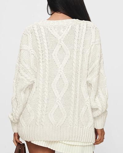 BTFBM Casual Women Long Sleeve Sweater 2025 Fall Ribbed Knit Pullover Loose Crewneck Cable Sweater Jumper Tops thumbnail 6