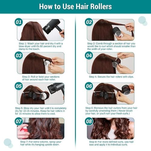 Acejoz Hair Rollers for Blowout Look, 38 Pcs Self Grip Hair Rollers Set with 4 Sizes, 12 Pcs Hair Clips, Comb and Storage Bag for Hair Volume (Black) thumbnail 5