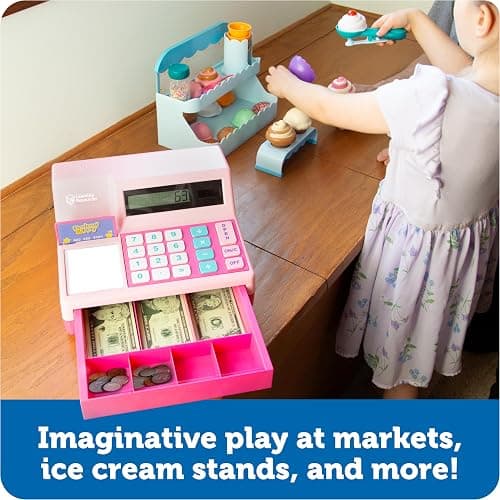 Learning Resources Pretend and Play Calculator Cash Register Pink - Money for Kids, Math Games, Playstore Grocery Store, Fine Motor Skills, Preschool Activities, Toddler Plastic Coins thumbnail 6