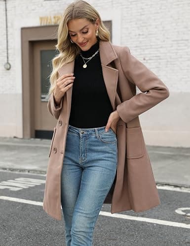 Bankeng Women Winter Wool Blend Camel Mid-Long Coat Notch Double-Breasted Lapel Jacket Outwear thumbnail 2