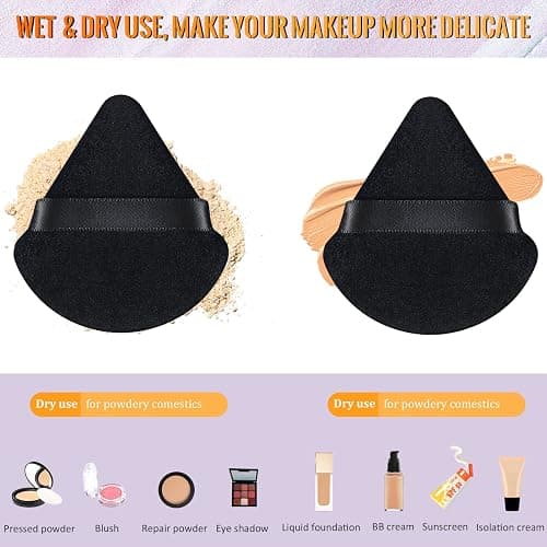 Meanplan 100 Pcs Powder Puff Face Soft Makeup Sponge Triangle Powder Puffs for Loose Velour Cosmetic Foundation Wet Dry Sponge Makeup Tools(Black) thumbnail 4