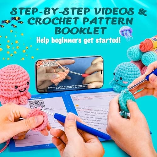 Crochetta Crochet Kit for Beginners, Amigurumi Crocheting Animals Kits w Step-by-Step Video Tutorials, Knitting Starter Pack for Adults and Kids, Jumbo 2 Octopus Familly (40%+ Yarn Content) thumbnail 3