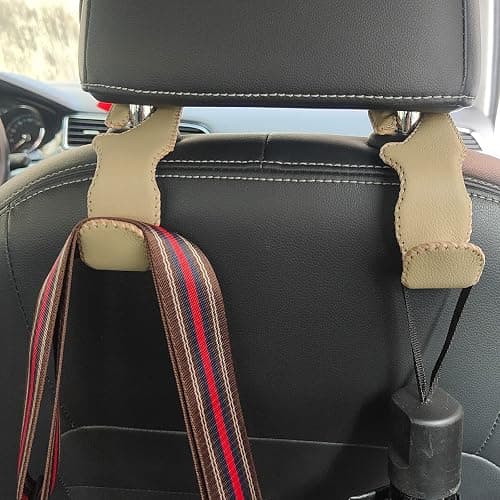 yicheyiyou Car Hooks Universal Car Vehicle Back Seat Headrest Hanger Holder Hook Microfiber Leather & Stainless Steel for Bag Purse Cloth Drink Grocery (Beige) thumbnail 3