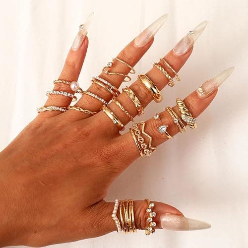 CHICUTIE Gold Knuckle Rings Set For Women Stackable Joint Finger Midi Rings Dainty Cubic Crystal Zirconia Simple Hollow Twist Cute Rings Pack Jewelry Gift thumbnail 4