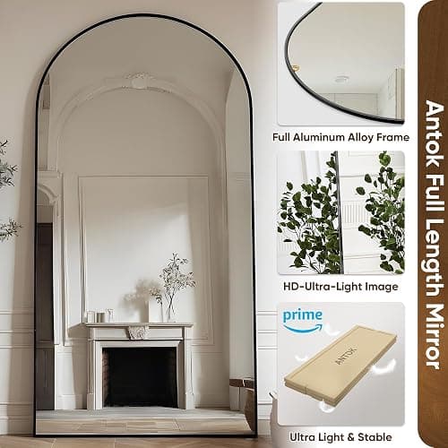 Antok Full Length Mirror, 71"x28" Floor Mirror with Stand, Hanging Mounted Mirrors for Bedroom, Living Room, Cloakroom, Dining Room, Black, Arched thumbnail 5