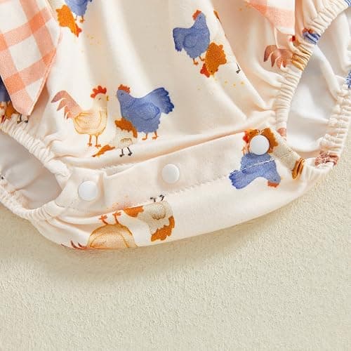 SAYOO Newborn Baby Girl Farm Clothes Chicken Embroidey Bubble Smocked Romper Plaid Bowknot Western Country Bodysuit Shirt thumbnail 7
