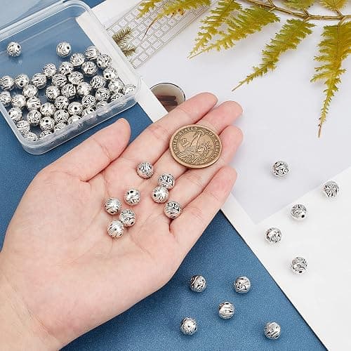 PH PandaHall 8mm Round Spacers Beads, 60pcs Tibetan Alloy Metal Charms Beads Antique Silver Metal Loose Spacer Beads for Bracelet Necklace Jewelry Making, Hole: 1.5mm thumbnail 7