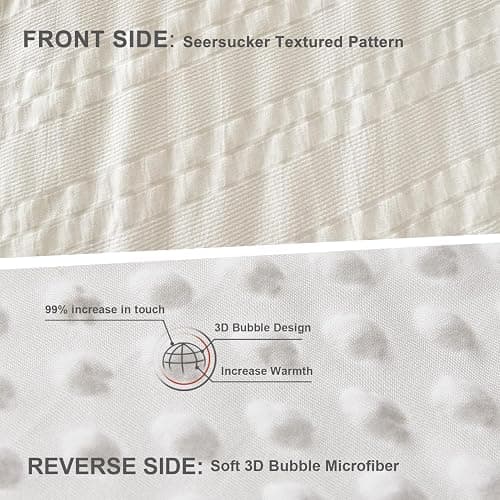 tohrisa Boho Comforter Set Queen Size Striped Pleats Bohemian Seersucker Bedding Set All Season Soft Cozy 3 Pieces Quilt with 2 Pillowcases(90"X90" White) thumbnail 3