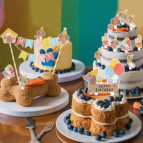 KARAQY Dachshund Dog Birthday Decorations - Wiener Dog Puppy Cupcake Toppers and Dog Lover Cake Bunting Topper Set thumbnail 6