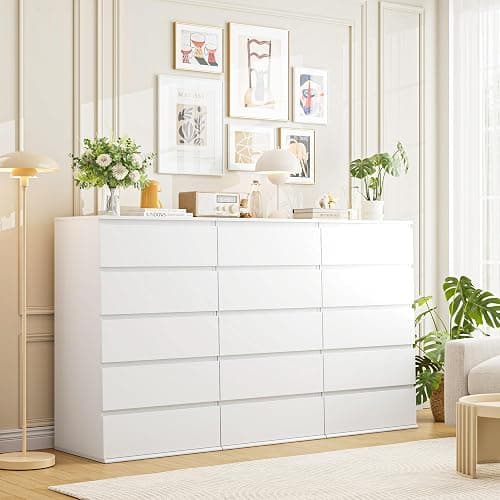 FOTOSOK White Dresser, 5 Drawer Dresser Tall White Dresser with Large Storage Space, Modern Storage Chest of Drawers, 23.6L x 17.6W x 39.1H Inch Storage Organizer Cabinet for Home, White - White thumbnail 5
