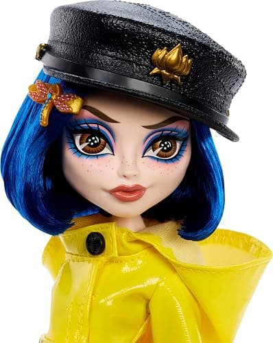 Monster High Skullector Doll, Coraline Collectible in Yellow Raincoat with Dress and Accessories Like Rag Doll, Cat Figure, and Doll Stand thumbnail 2