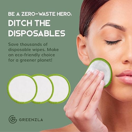 Greenzla Reusable Makeup Remover Pads (20 Pack) Washable Laundry Bag & Round Box for Storage, Reusable Bamboo Cotton Rounds for All Skin Types thumbnail 3