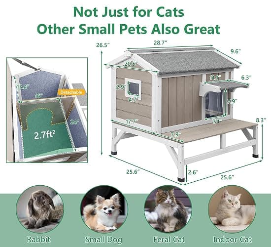 Ketive Insulated Cat House Weatherproof Outdoor Feral Cats Shelter Warm Home for Winter Indoor Cat Condo Elevated 8.3" Platform Balcony Waterproof Roof for1-3 Community Cats Small Pets thumbnail 6