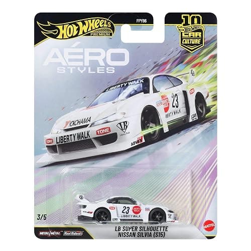 Hot Wheels Premium Car Culture LB-Super Silhouette Nissan Silvia (S15) | Vehículo de juguete a escala 1:64 de metal con neumáticos Real Riders, carrocería y chasis metálicos, Aerostyles Mix, JKF34 - Image 1