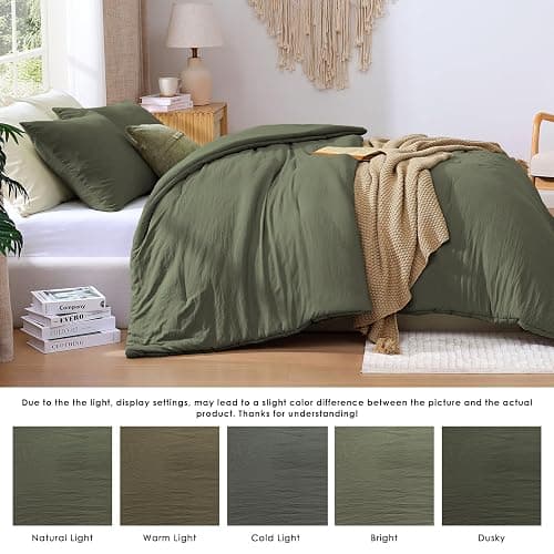WRENSONGE Twin/Twin XL Comforter Set - 2 Pieces Olive Green Comforter Prewashed Soft Lightweight for All Seasons,Fluffy Down Alternative Twin XL Comforter with 1 Pillow Sham - Olive Green - Twin/Twin XL(66"*90") thumbnail 7