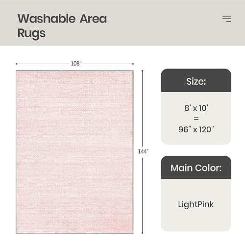 Valenrug 8x10 Area Rugs for Living Room, Large Washable Rug, Light Pink | Soft Low Pile, Thin & Lighweight Non Slip Carpet, Folable Stain Resistant Modern Indoor Floor Mat for Bedroom, Dining Room thumbnail 2