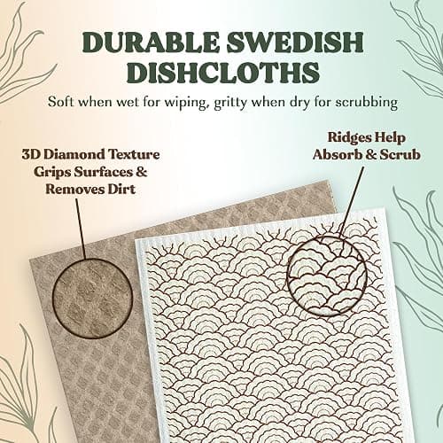 FEBU Swedish Dishcloths for Kitchen | 5 Pack Floral Reusable Paper Towels Washable | Swedish Dish Towels | Non-Scratch Cellulose Sponge Cloths | No Odor, Biodegradable Cleaning Cloths thumbnail 9