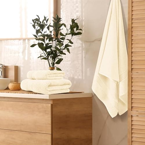 Belizzi Home Ultra Soft 3 Pack Cotton Towel Set, Contains a Bath Towel 28x55 inch, a Hand Towel 16x24 inch & a Wash Coth 12x12 inch, Ideal Everyday use, Compact & Lightweight - Ivory thumbnail 2