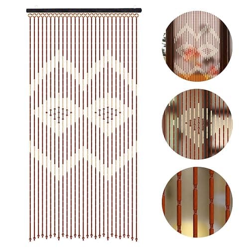 TFCFL Bamboo & Wooden Bead Curtain, 27 Lines Doorway Screen with Jagged Pattern W35.4 X H68.9 for Porch Bedroom Living Room (Coffee White) - Model 2 thumbnail 5
