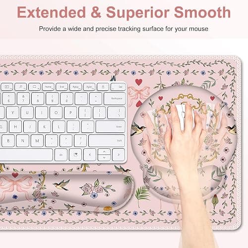 Romantic Pink Floral Mouse Pad, XXL Large Desk Mat Extended Reading Desk pad, 4PCS Non-Slip Rubber Base Computer Big Mousepads for Work, Game, Office, Home Decor Gifts Accessories I Cute Collection thumbnail 4