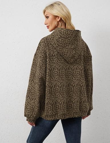 TERIVEEK Women Leopard Hoodies Oversized Cheetah Print Sweatshirt Hooded Long Sleeve 2000s Pullover Tops Y2k Graphic Hoodies thumbnail 4