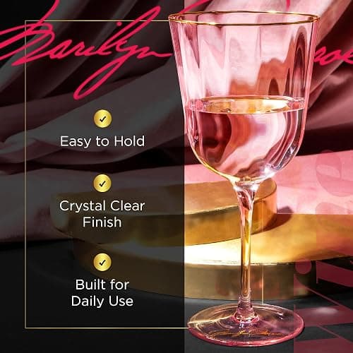 Dragon Glassware x Marilyn Monroe Pink Drinkware Set of 4 - Includes Wine, Martini, Whiskey & Drinking Glasses - Marilyn Monroe Gifts for Women - Pink Glassware Set thumbnail 4
