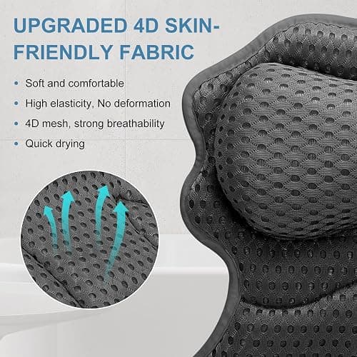 SetSail Bath Pillow, Relaxing Bath Pillows for Tub Neck and Back Support Soft 4D Breathable Air Mesh Ergonomic Bathtub Pillow with 6 Strong Suction Cups and Hook Luxury Bathroom Accessories,Black thumbnail 5