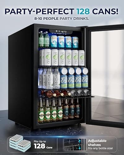 EUHOMY Beverage Refrigerator and Cooler, 128 Can Mini fridge with Glass Door, Small Refrigerator with Adjustable Shelves for Soda Beer or Wine, Home/Bar/Office, Black thumbnail 3