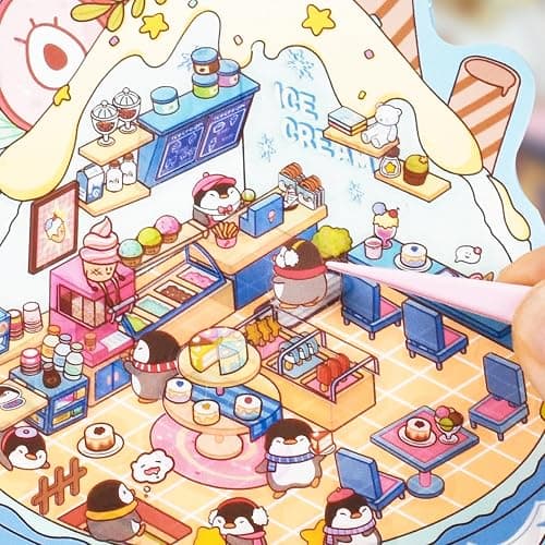 24 Sets 3D Scene Sticker Therapy Fun Cartoon Make Your Own Room Shop Scenes DIY House Stickers for Kids Cartoon Animal Relief Stress Own thumbnail 4