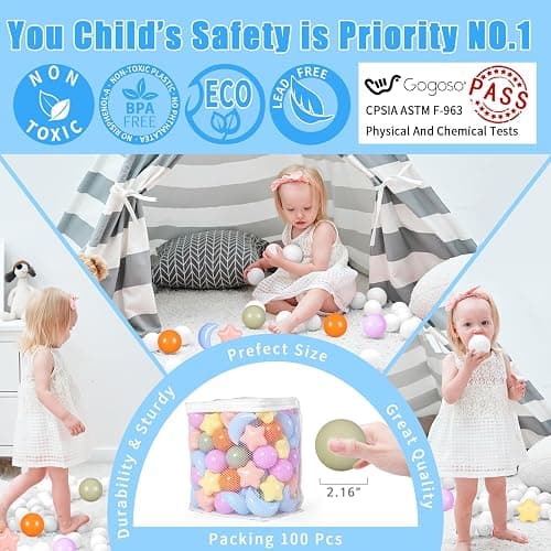 GOGOSO Ball Pit Balls Stars Moon Shapes Plastic Pitballs for Toddler Play Tent Baby Photo Props Kids Pool Water Toys Kiddie Pool Party Decor,Orange Green Blue,100pcs thumbnail 3