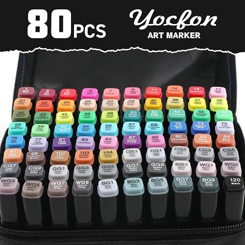 Yocfon 80 Colors Alcohol Markers, Dual Tips Drawing Markers, Set For Adults Coloring Sketch Illustration, Chisel & Fine thumbnail 5