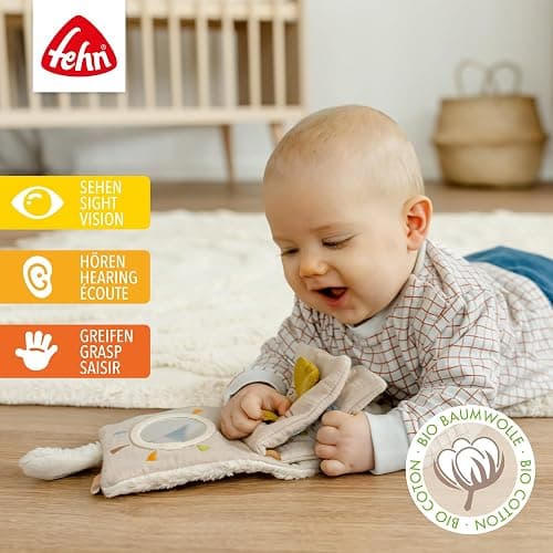 Fehn Stoffbuch Schaf Natur – Bilderbuch mit Bio-Baumwolle aus kontrolliertem Anbau (KBA) – fördert Sinne & Motorik – der ideale Begleiter für zuhause & unterwegs – für Babys ab Geburt - Schaf NATUR thumbnail 3