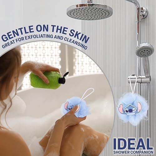 Get Trend Disney Stitch Shower Accessories Set and Clear Toiletry Bag for Girls, Teens, Women with Shower Cap Headband Bath Sponge for Bath Spa Gifts (Blue Stitch) thumbnail 4