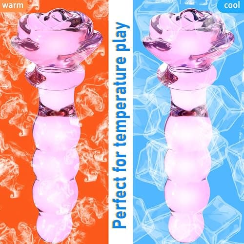 Glass Anal Beads Butt Plug Prostate Massager with Long Neck, Rose Round Base and 4 Gradual Beads Fetish Bum Plug Anal Dilator Masturbation Sex Toy for Women Men, 5.59 x 1.14 inch Pink TJIJP thumbnail 8