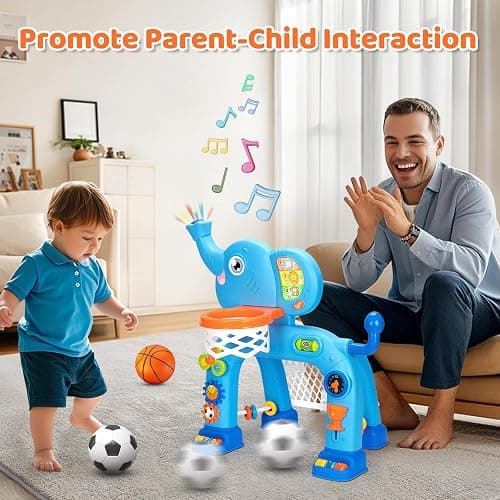 KIZZYEA Toys for 1 2 3 Years Old Boys Girls, Toddler Basketball Hoop & Soccer Goal, Montessori Toy, Interactive Musical Sports Toys with Light, Christmas Birthday Gifts for Baby Kids Age 12-18 Months thumbnail 7