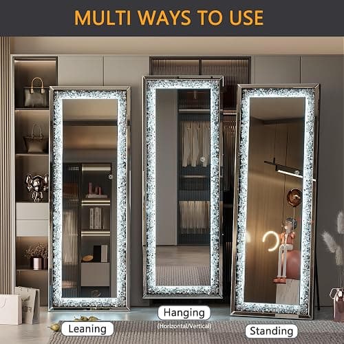 Hasipu 55"×20" LED Full-Length Mirror Crystal Crush Diamond, Wall Mounted Diamond Mirror Leaning for Living Room Bedroom Dimming & 3 Color Modes thumbnail 2