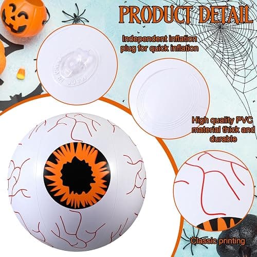 Vertintong 6 Pcs Summer Halloween Inflatable Beach Balls 14 Inch Halloween Pumpkin Ghost Pool Floats Plastic Jack O Lantern Party Decoration for Summer Yard, Garden, and Lawn Decorations thumbnail 3