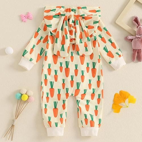 LAGKIYOJ Newborn Baby Boy Easter Outfit Bunny Ear Hooded Long Sleeve Romper Jumpsuit Baby Girl Boy Spring Clothes thumbnail 3