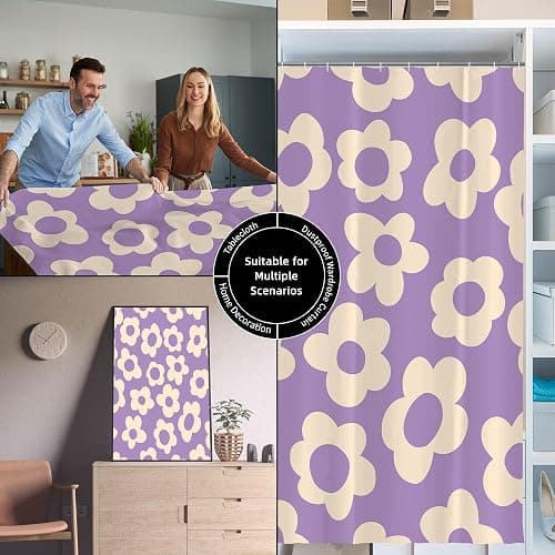 Visioun Purple Cute Retro Floral Abstract Flower Shower Curtain for Bathroom 72W*72H Inch 70s Lovely Vintage Aesthetic Funky Bathtub Decor Modern Trendy Waterproof Polyester Fabric Set with 12 Hooks thumbnail 7