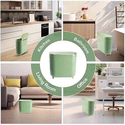 Supteron Bathroom Trash Can with Lid 3.2 Gallon Narrow Trash Can Small Plastic Trash Bin 12 Liter with Press Type Lid for Bedroom Bathroom, Mint Green thumbnail 7