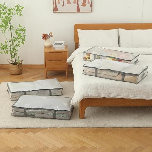 4-Pack Under Bed Storage Containers, Humid-proof Material Plastic Underbed Storage Bins, Blanket/Clothes Storage Bags with Lids, Bedding Comforter/Sheet/Closet Organizer and Storage thumbnail 2