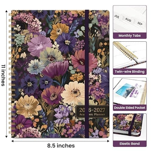 Taja Planner 2026-2027, Jul 2026-Jun 2027 Monthly & Weekly Calendar Planner | 8.5" x 11", Hardcover Academic Calendar, Teacher Student Agenda Book with Tabs, School Office Supplies, Midnight Bloom thumbnail 2