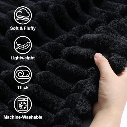 decorUhome Christmas Soft Fleece Black Blanket Queen Size for Bed, Cozy Fluffy Plush Flannel Large Striped Throws for Couch Sofa, Lightweight Decorative Fuzzy Blanket for Woman, 90x90 Inches thumbnail 3
